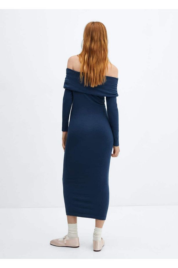 Omzu açık drape elbise - 4