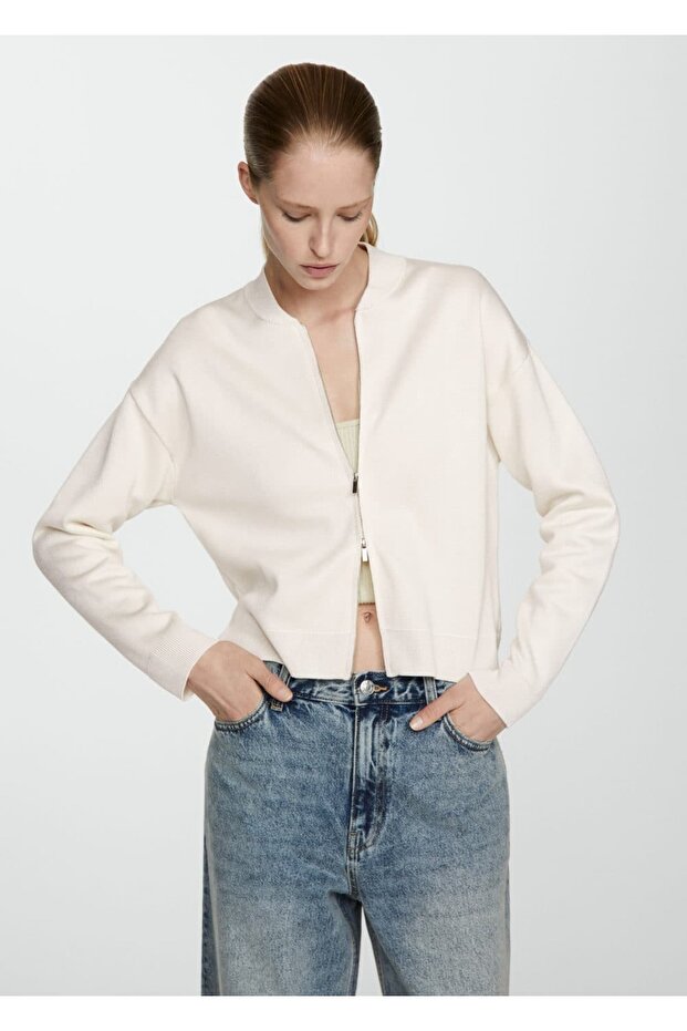 Fermuarlı triko hırka - 1