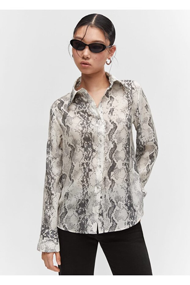 Yılan Desenli Lyocell Gömlek - 1