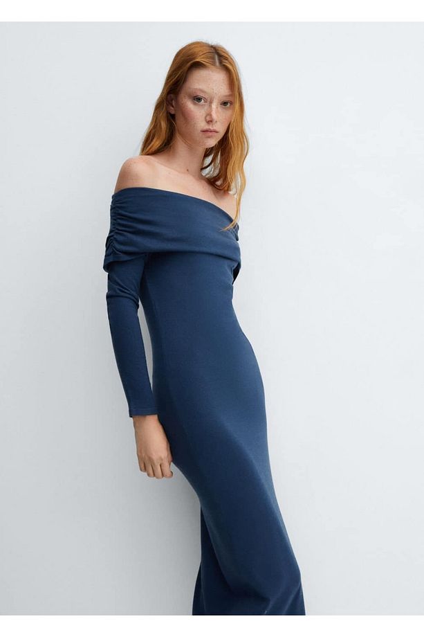 Omzu açık drape elbise - 1