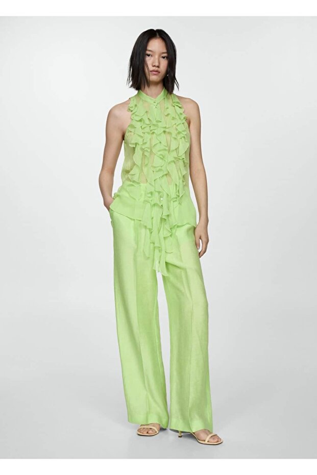 Yarı transparan volanlı bluz - 2