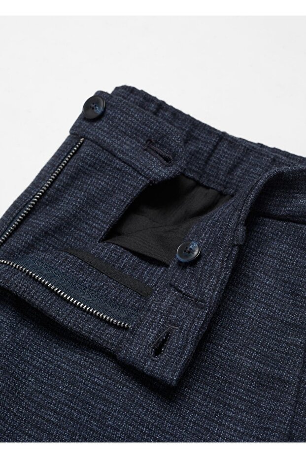 Slim Fit Micro Houndstooth Patterned Cotton Pants - 5