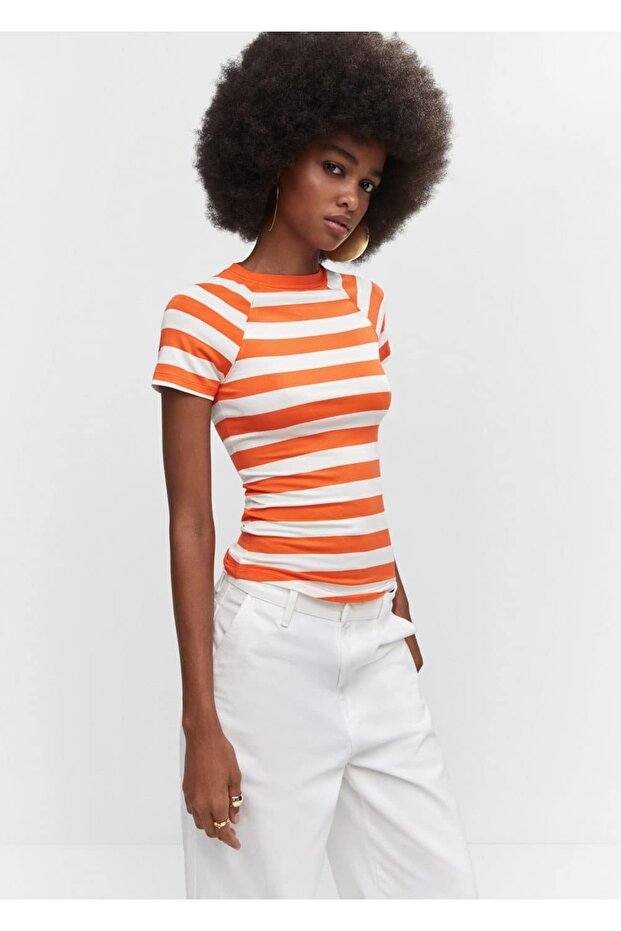 Baskılı çizgili tişört - 1