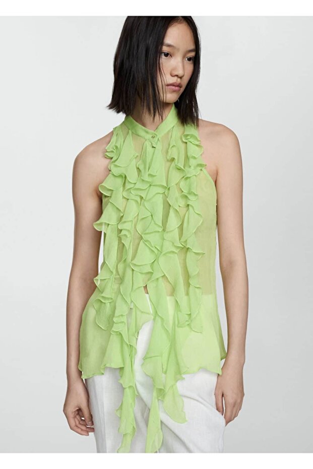 Yarı transparan volanlı bluz - 1