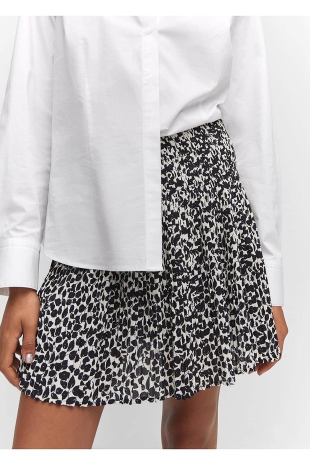 Desenli pilili mini etek - 6