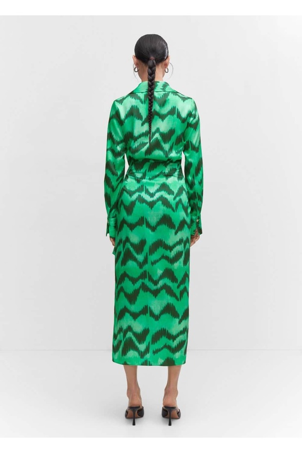 Rochie cămașă din satin cu model - 4