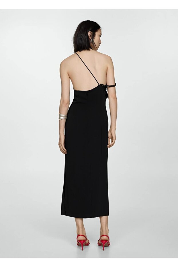 Asimetrik yaka elbise - 4