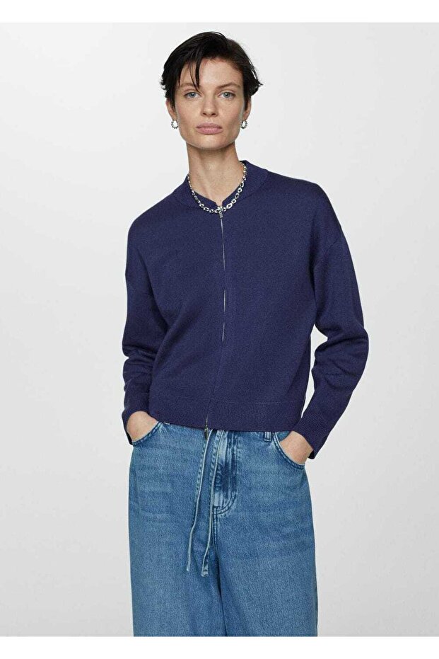 Fermuarlı triko hırka - 1