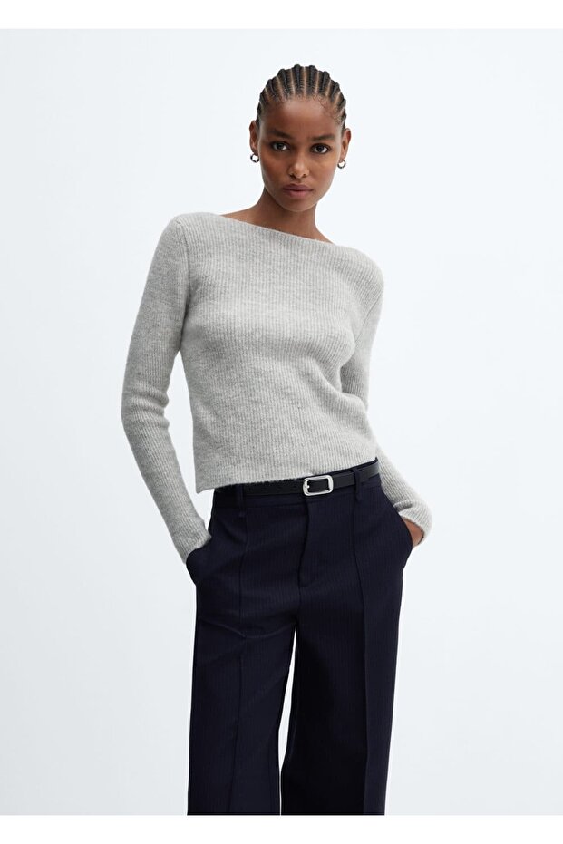 Kayık Yaka Örgü Kazak - 1