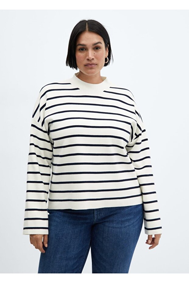 Çizgili Perkins Yaka Kazak - 6