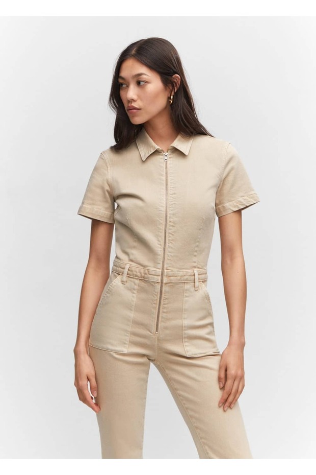 Fermuarlı denim tulum - 1