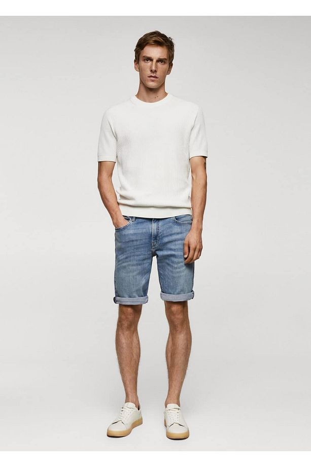 Slim Fit Kot Bermuda Şort - 2