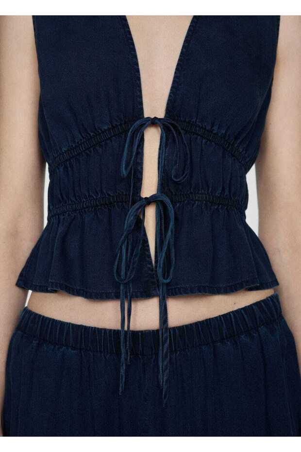 Bağ detaylı dantelli bluz - 6