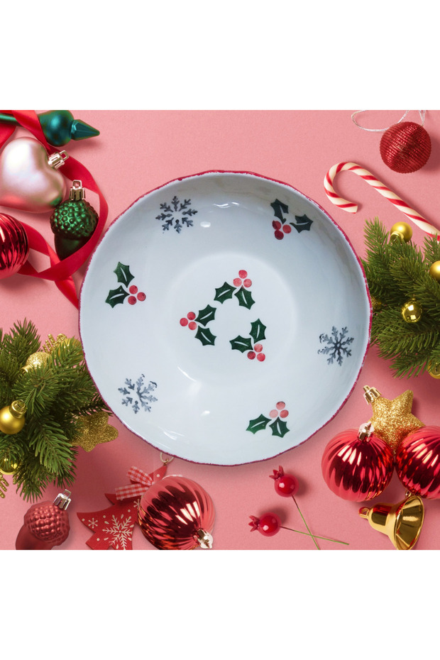 Salad Bowl & Corn & Chips New Year's Flower Themed Plate 25 cm Round