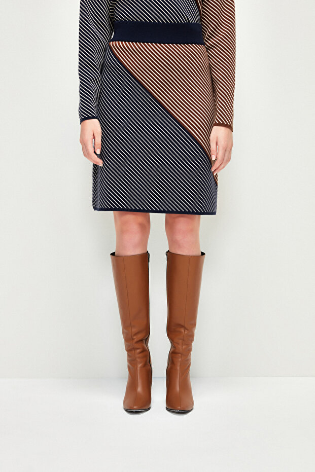 Çizgili Triko Etek - 4