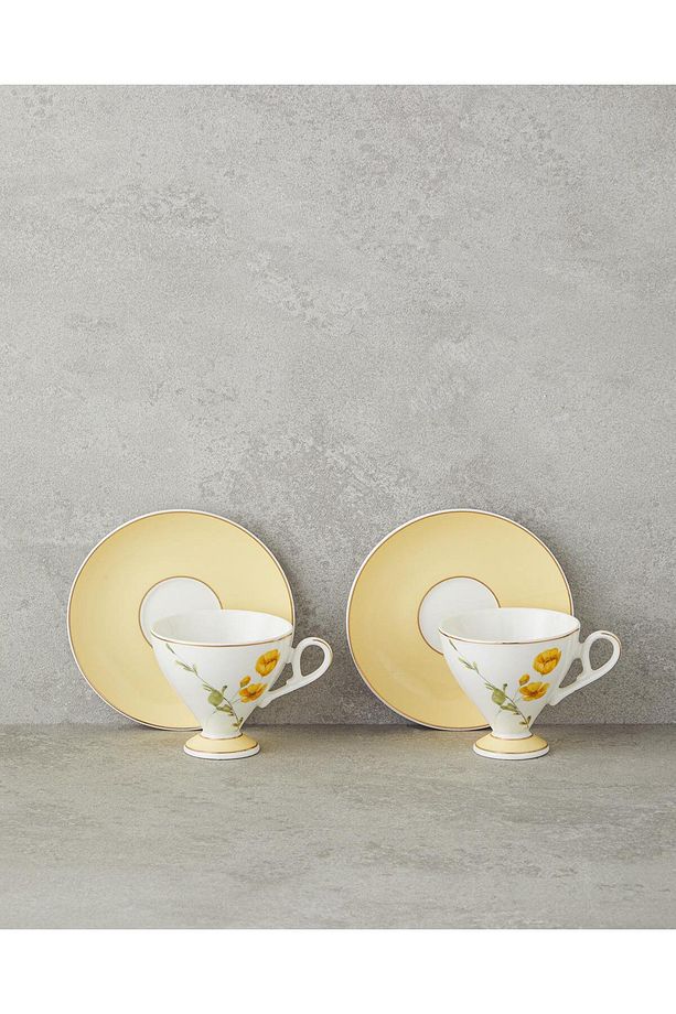 Valentina New Bone China 4 Parça 2 Kişilik Kahve Fincan Takımı 80 Ml Sarı - 2