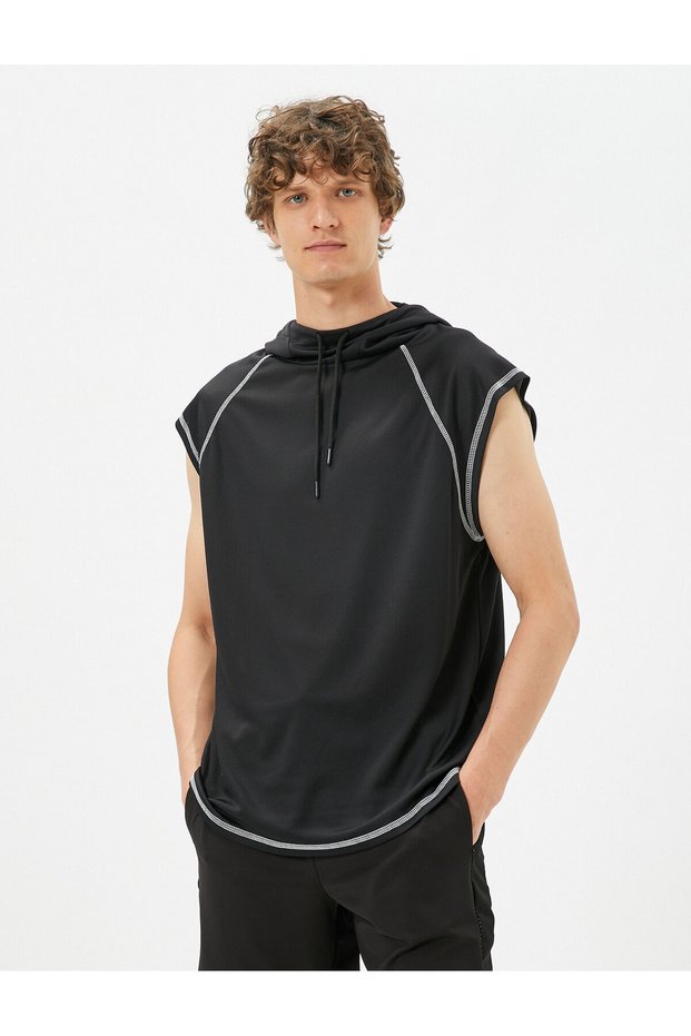 Sports Tank Top Hooded with Stitching Detail Sleeveless