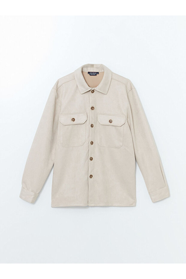 Regular Fit Uzun Kollu Suet Erkek Gomlek - W4AN23Z8 - 5