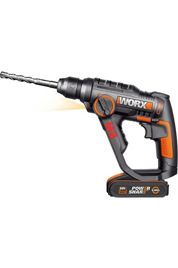 WX390.1 20Volt 2.0Ah. Li-ion 1.2J Profesyonel SDS-Plus Pnömatik Çift Akülü Şarjlı Matkap + 8 Ad - 2