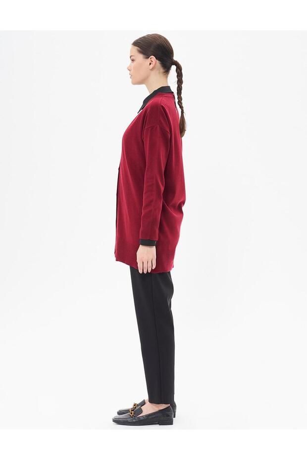 Basic Triko Hırka Bordo - 5