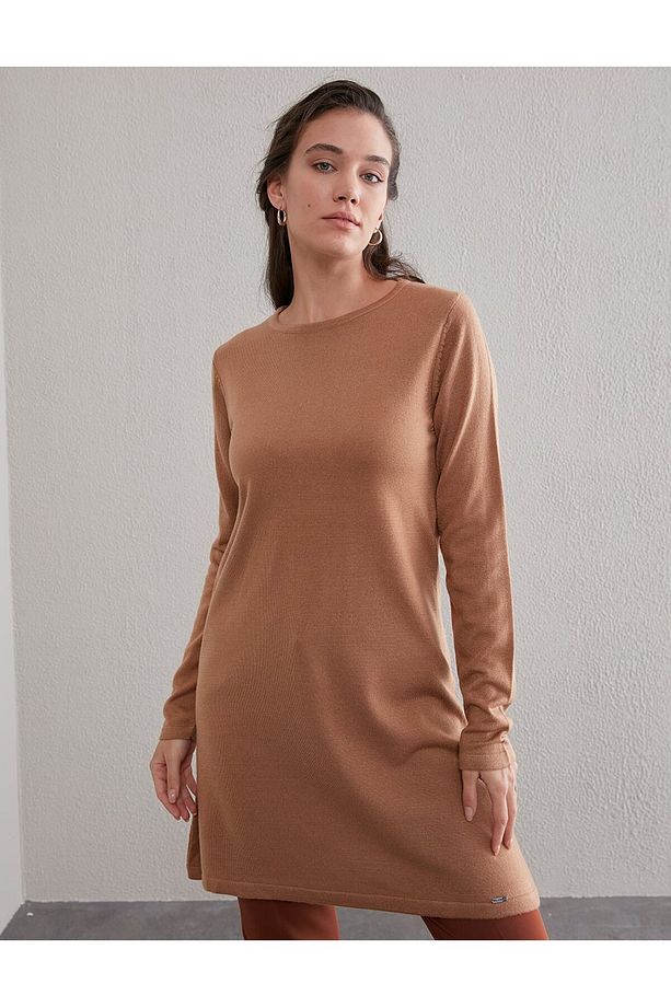 Basic Sıfır Yaka Triko Tunik Bej Sz Trk41 - 5