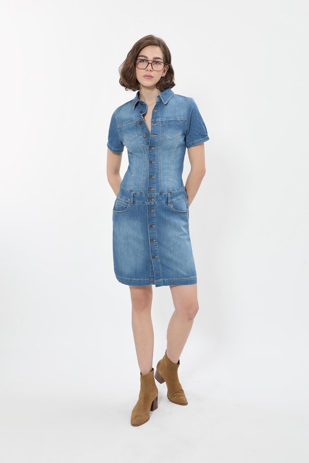 Women's Full-Length Button-Down Jean Dress