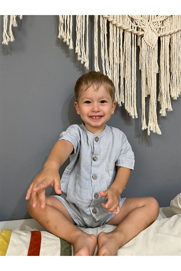 Muslin Jumpsuit Organic Short Sleeve Summer Jumpsuit Gray