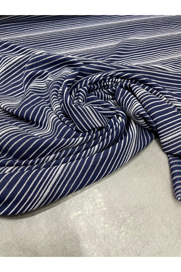 Mavi Yatay Çizgili Elbiselik Triko Kumaş Ürünümüz Adet Olarak Satılır 1 Adet 1 Metre - 4