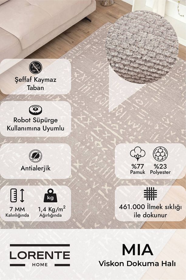 Mia Viskon Dokuma Halı Kaymaz Taban Yıkanabilir Kiremit Antre Halısı 1423 - 9