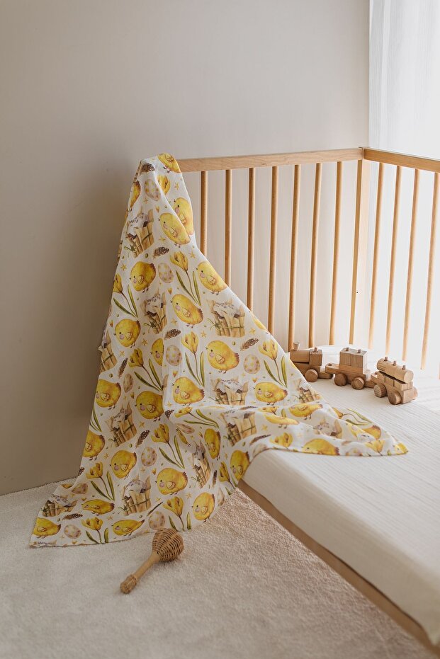 Organic Cotton Double Layer Chick Patterned Muslin Blanket - 100cm*100cm (NO BAG IN THE PRODUCT.)