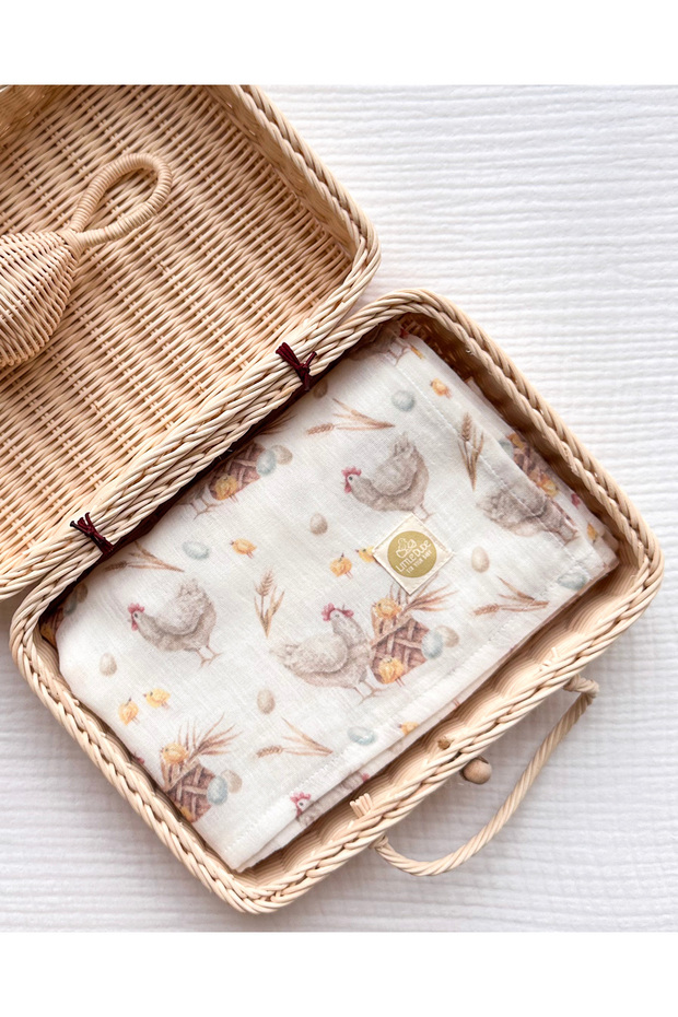 Organic Cotton Double Layer Chicken Patterned Muslin Blanket - 100*100
