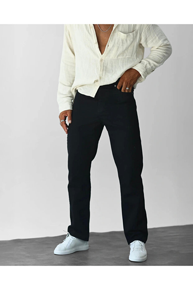 Siyah Basic Baggy Kot Pantolon - 1