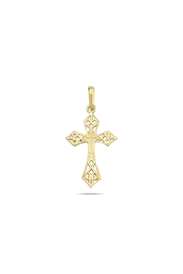 14 Ayar Sarı Altın Kaplama Cross Haç Ayarlanabilir Kolye - 1