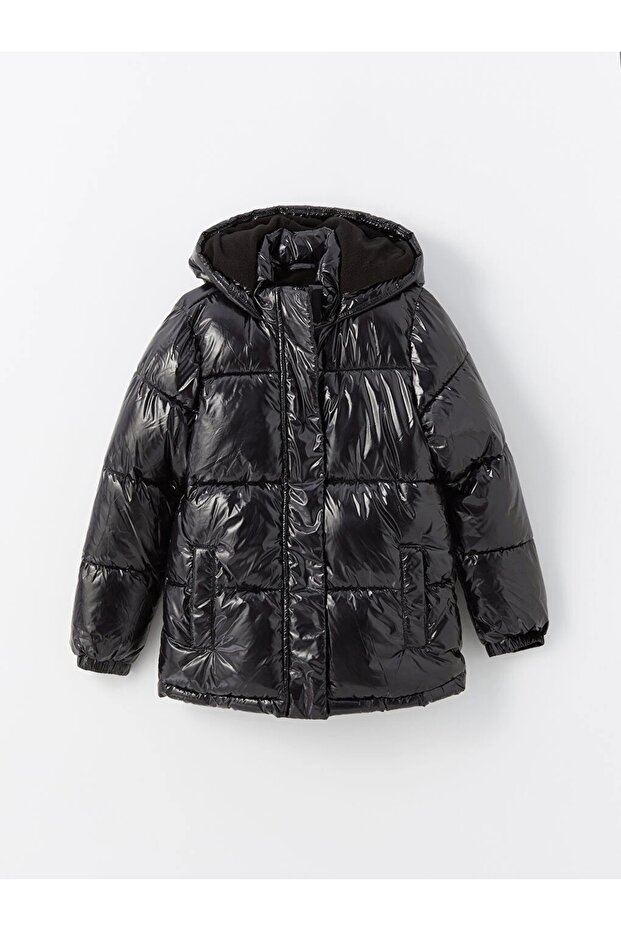 Kapüşonlu Kız Çocuk Mont - 1