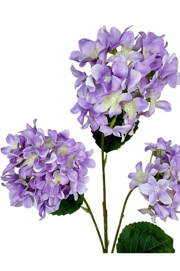 Yapay Çiçek Ortanca 3 Toplu Lila Tek Dal Tomurcuklu 75*25cm Kumaş Çiçek Uzun Dal - 3