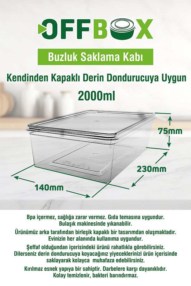 10 Adet Sızdırmaz Kapaklı Derin Dondurucuya Mikrodalgaya Uygun Saklama Kabı 2 Litre - 7