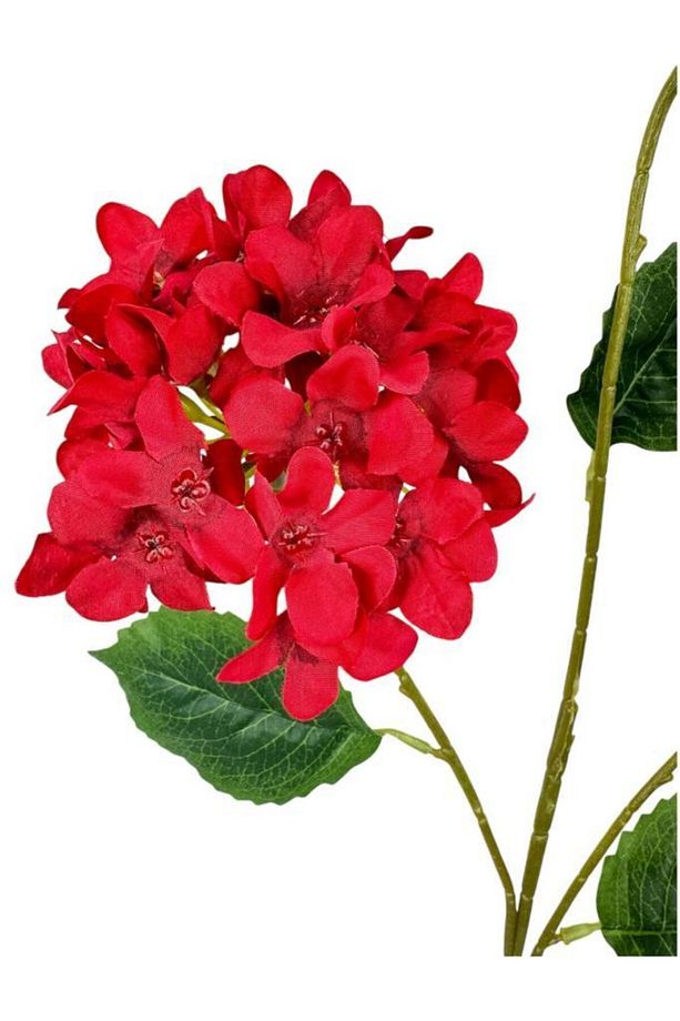 Yapay Çiçek Ortanca 3 Toplu Kırmızı Tek Dal Tomurcuklu 75*25cm Kumaş Çiçek Uzun Dal - 2