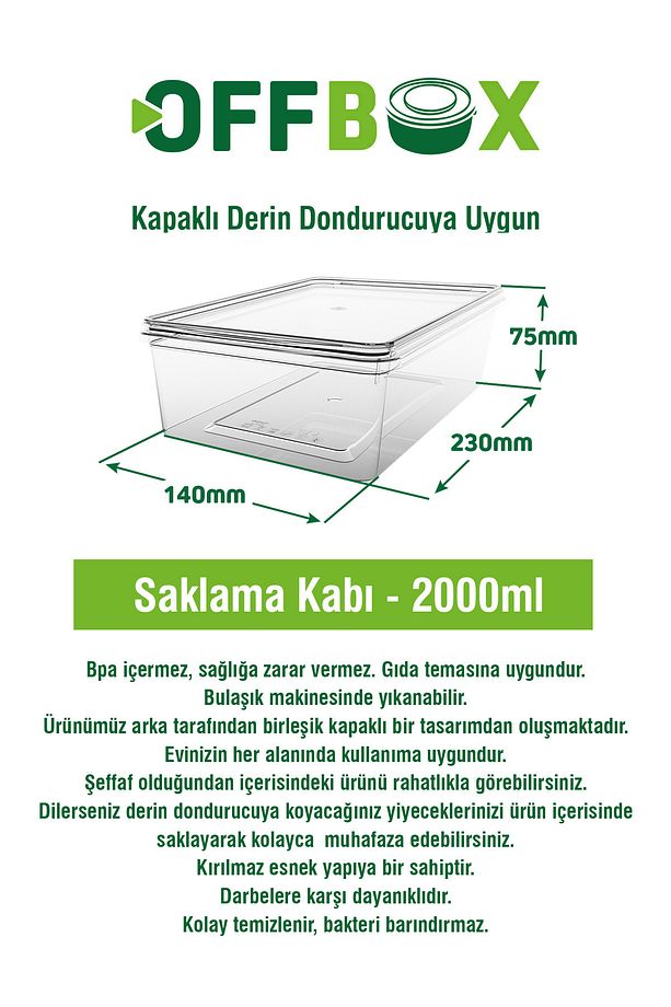 10 Adet Sızdırmaz Kapaklı Derin Dondurucuya Mikrodalgaya Uygun Saklama Kabı 2 Litre - 6
