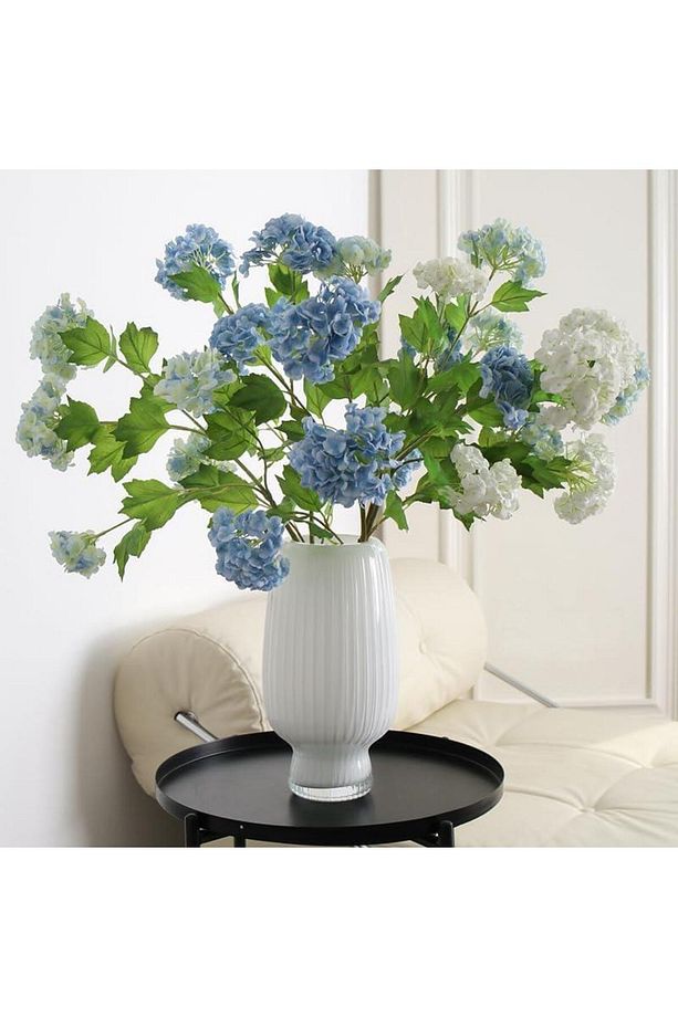 Yapay Çiçek Ortanca 3 Toplu Mavi Tek Dal Tomurcuklu 75*25cm Kumaş Çiçek Uzun Dal - 5