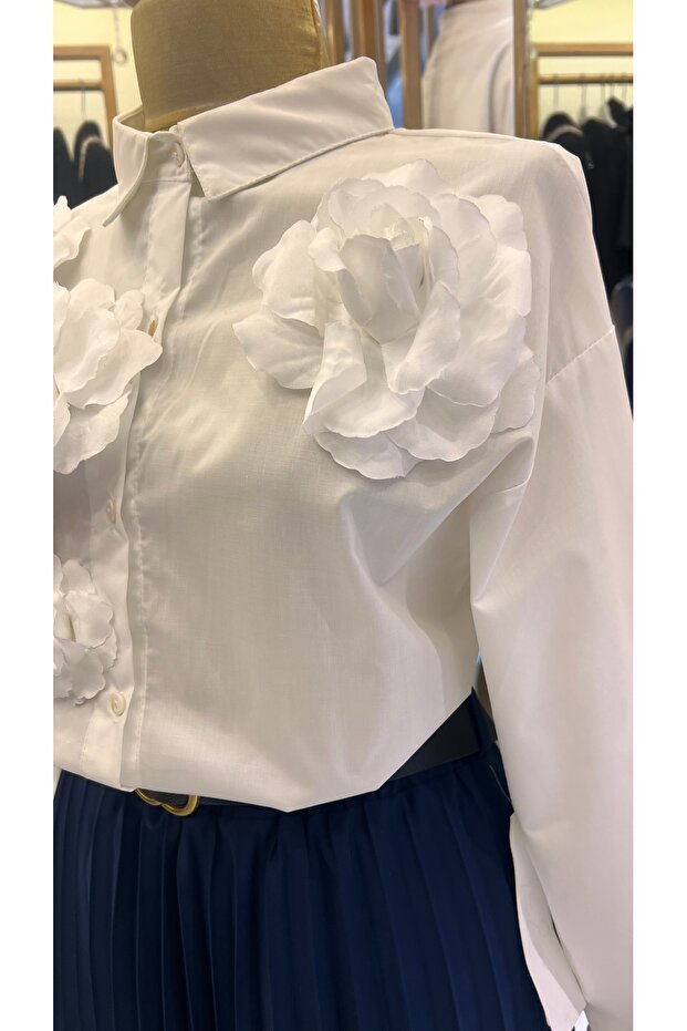 Gül detaylı ithal gömlek - 1