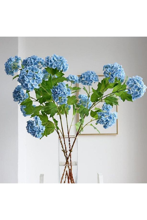 Yapay Çiçek Ortanca 3 Toplu Mavi Tek Dal Tomurcuklu 75*25cm Kumaş Çiçek Uzun Dal - 6