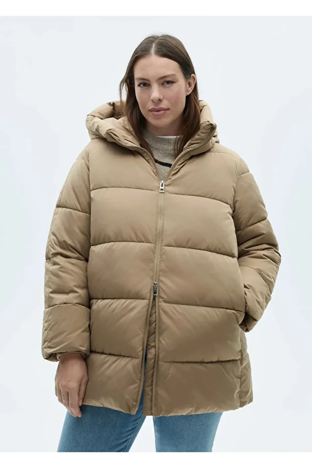 Kapüşonlu kapitone midi anorak - 7