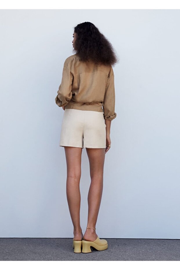 Yüksek belli keten şort - 4