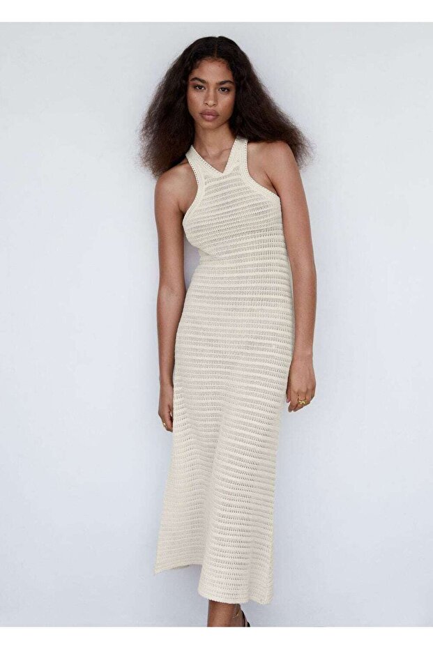 Halter Yaka Dantel Elbise - 1