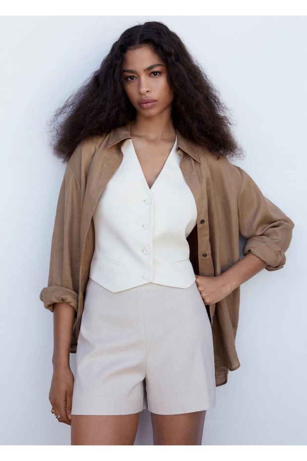 Yüksek belli keten şort - 1