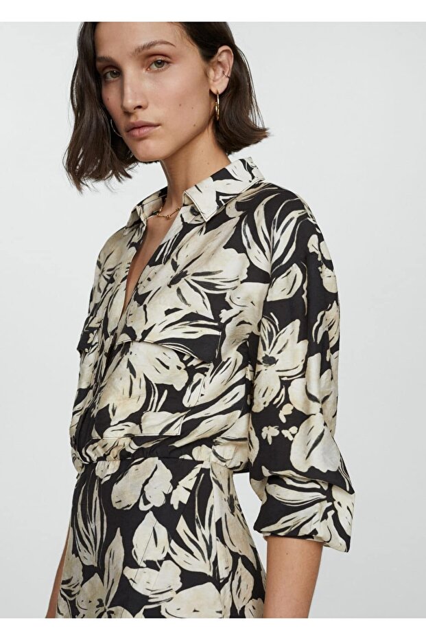 Çiçek desenli gömlek elbise - 5