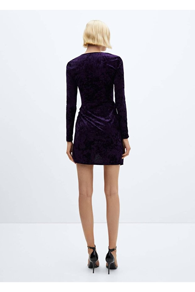 Kadife Çapraz Elbise - 4