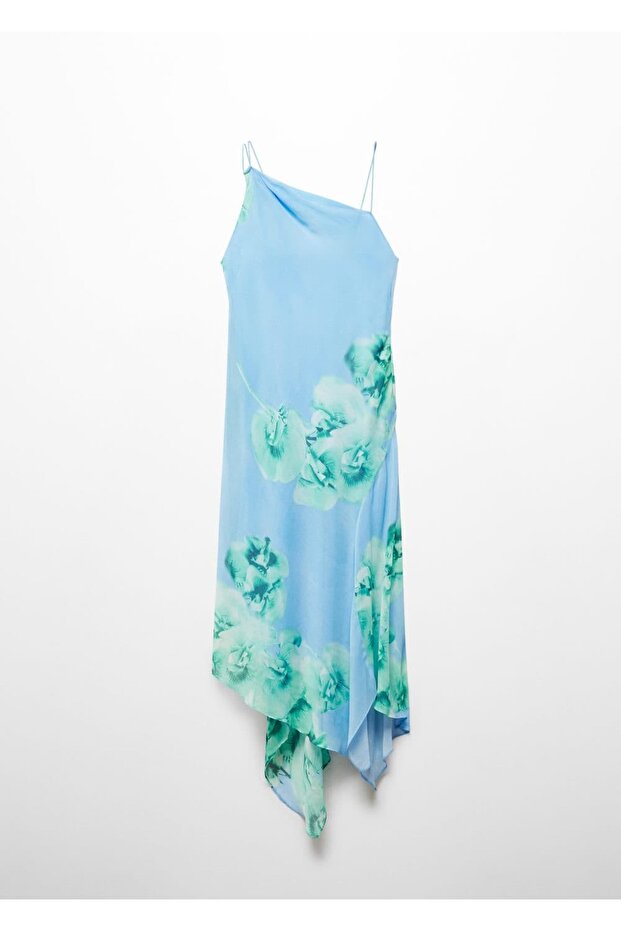 Çiçekli Asimetrik Elbise - 3