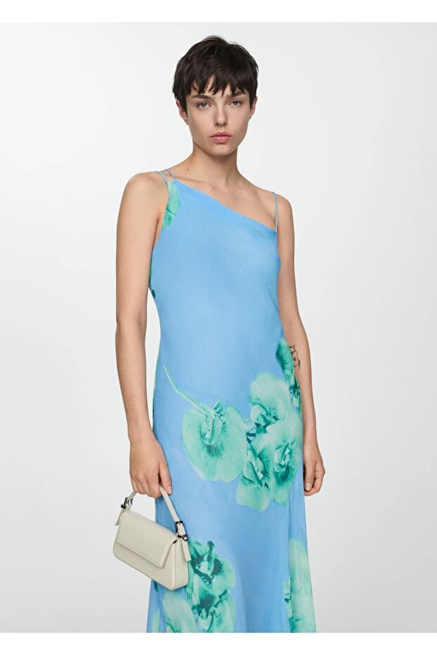 Çiçekli Asimetrik Elbise - 1