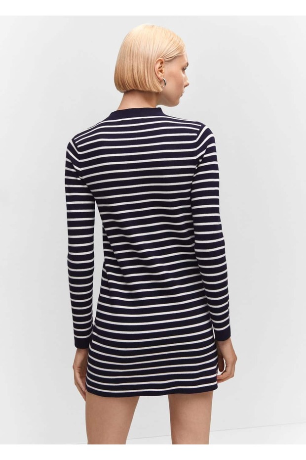 Çizgili triko elbise - 4